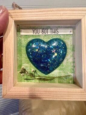 Glitter Resin Heart Shadow Box - Blue